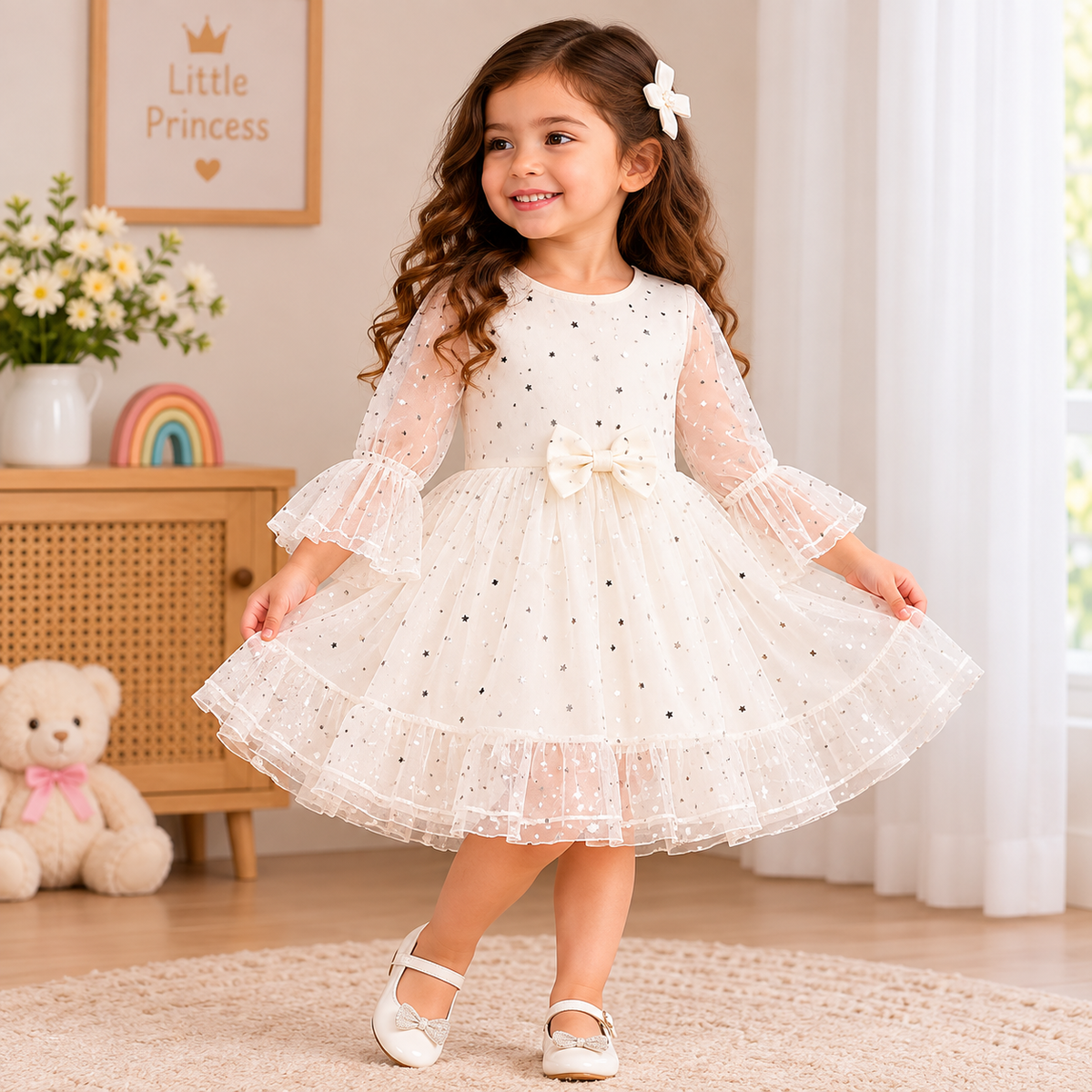 Cuzy Club Girls Ivory Star Tulle Dress square product image