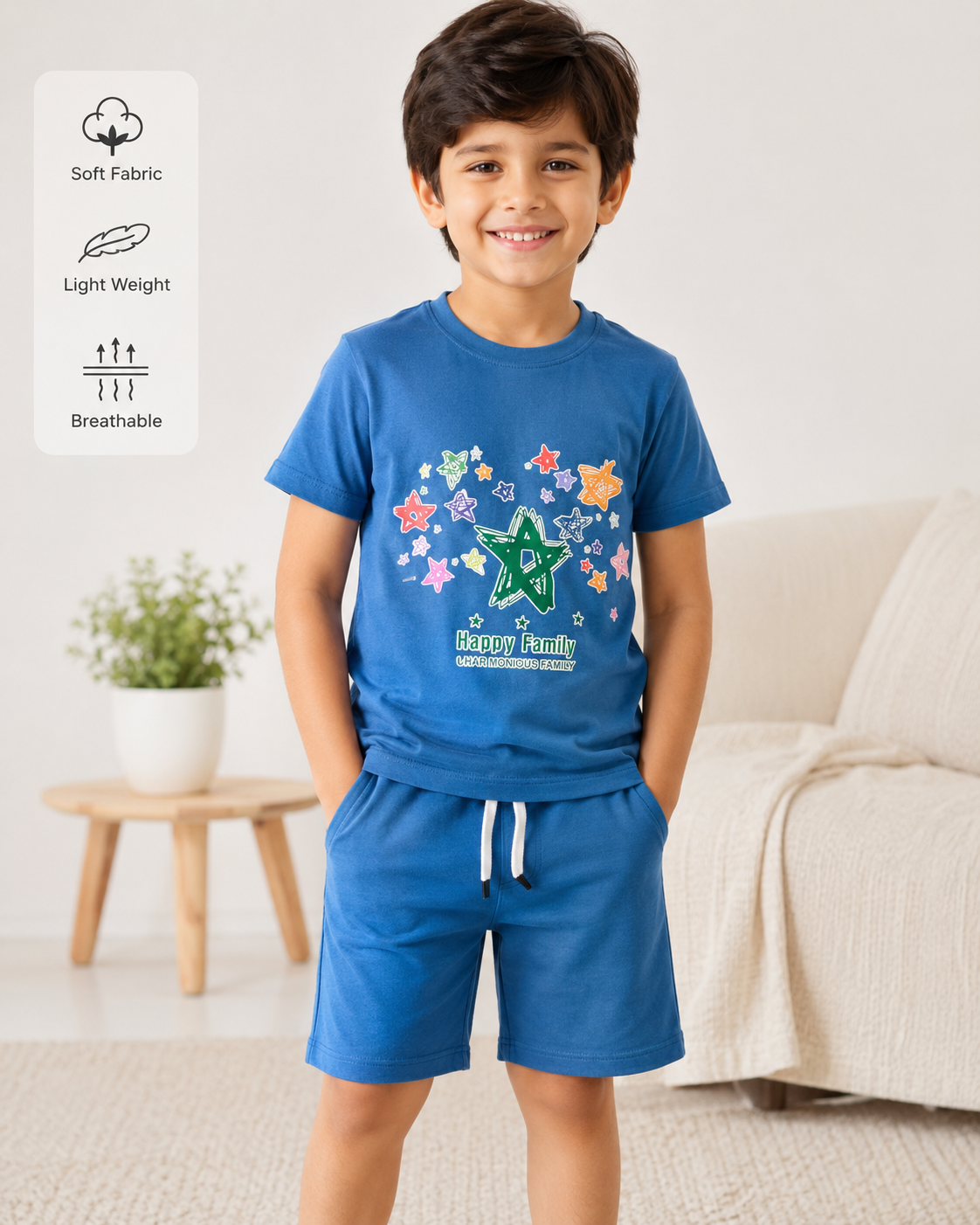 Happy family Blue Outfit Set Of Shirt + Short CCS01