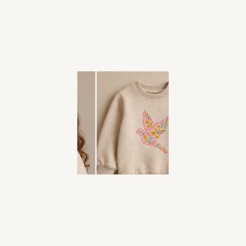 Girls Floral Dove embroidered sweatshirt